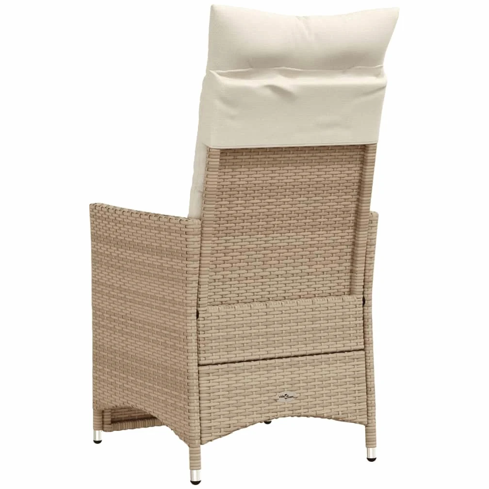 Gartensessel mit Kissen 2 STK. Verstellbar Beige Poly Rattan Verstellbar Gartenstuhl mit Stahlrahmen,Loungesessel für Außenbereich