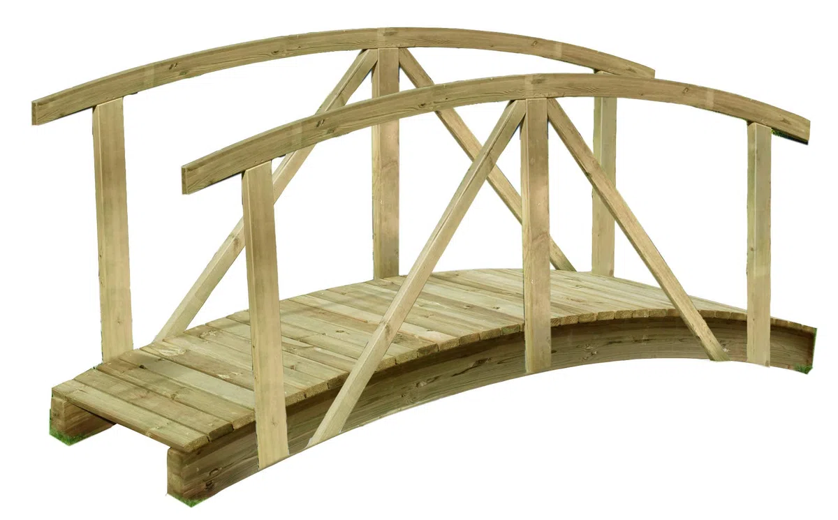 Gartenpirat Teichbrücke aus Holz mit Geländer – 240 x 80 cm, wetterfeste Gartenbrücke aus imprägnierter Kiefer, dekorative Holzbrücke für Garten & Teich