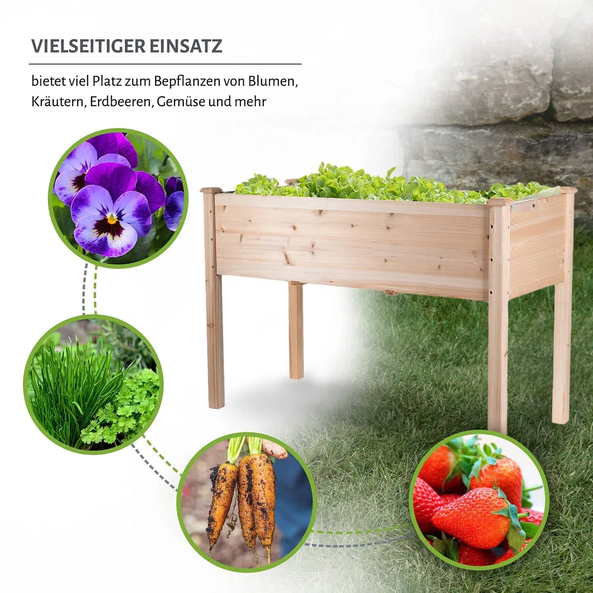 empasa Hochbeet 'Raise 1 XL' aus Holz Gemüsebeet inkl. wasserdichter Folie, Pflanzenkasten für Gemüse und Kräuter im Garten, auf Terrasse oder Balkon, Füllvolumen ca. 140 Liter