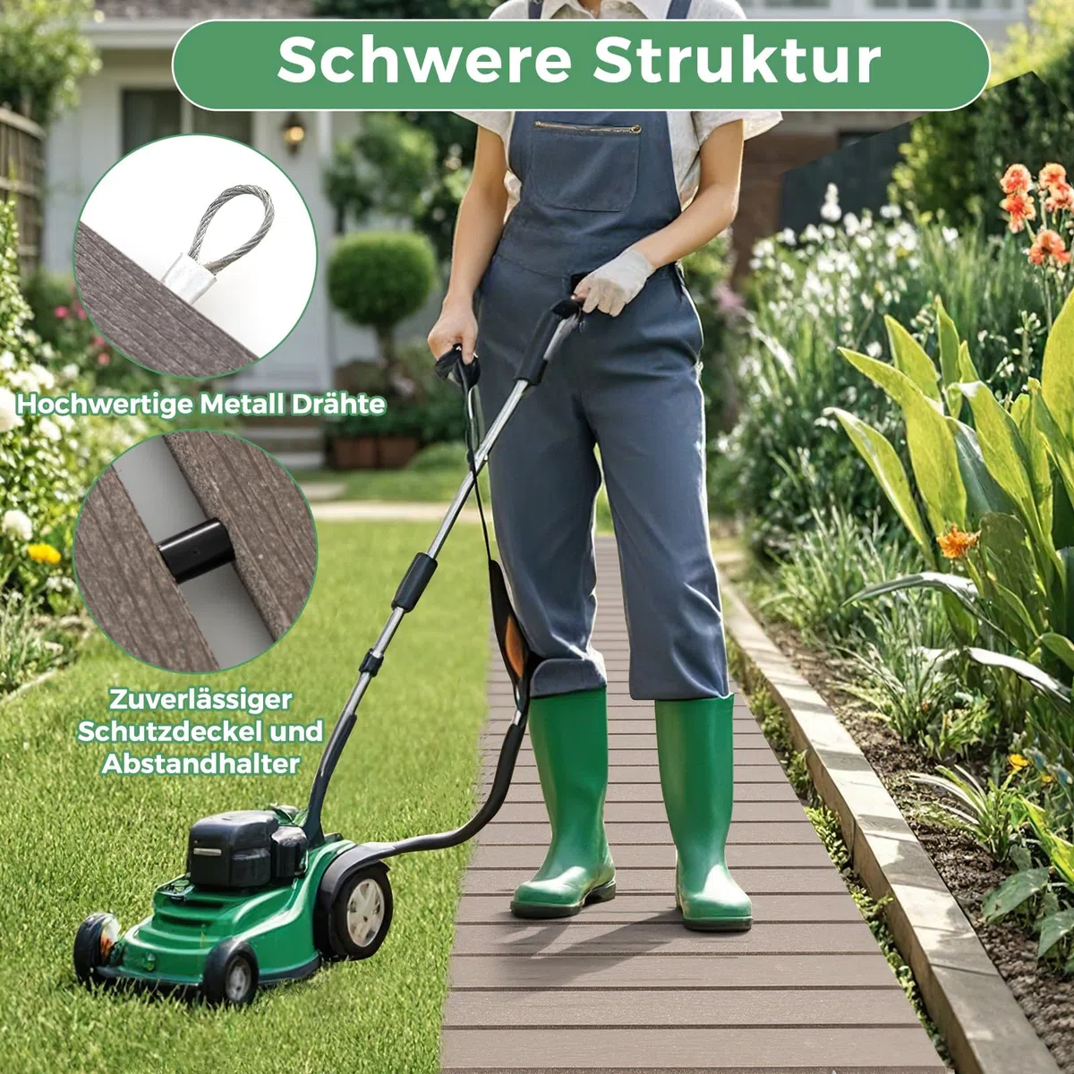 RELAX4LIFE Rollweg wetterfest, Gartenweg aus HDPE, 242 x 55 cm, Gehweg ausrollbar, Gehwegplatte mit Metallverbindung & simulierter Holzmaserung, Trittplatte für Garten, Terrasse, Hochzeit, Party, Grau