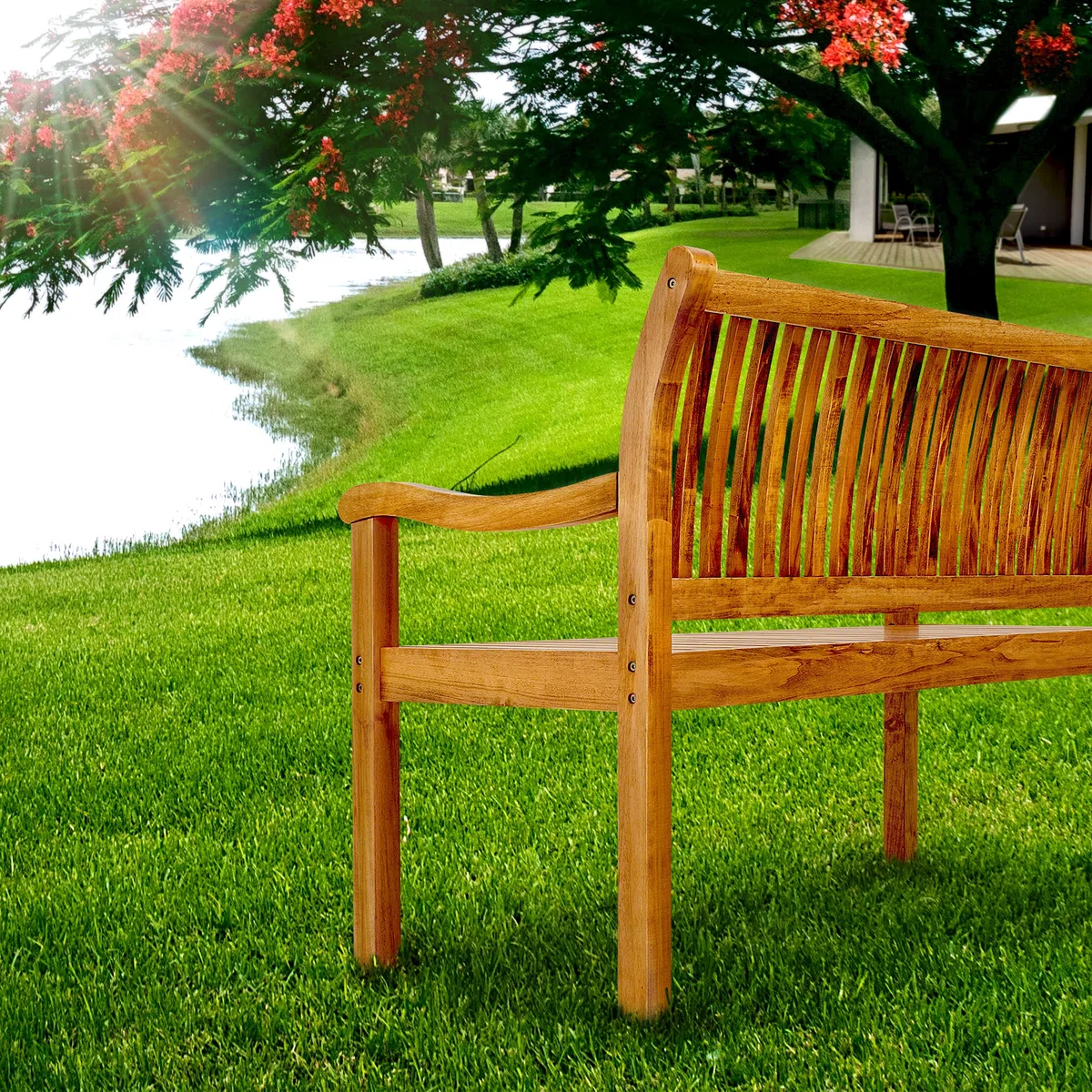 tillvex Gartenbank Holz 2-3 Sitzer inkl. Abdeckung wetterfest 125 cm | Parkbank Massivholz | Balkonbank Sitzbank 320 kg belastbar | Holzbank Gartenmöbel für Balkon, Terrasse & Garten
