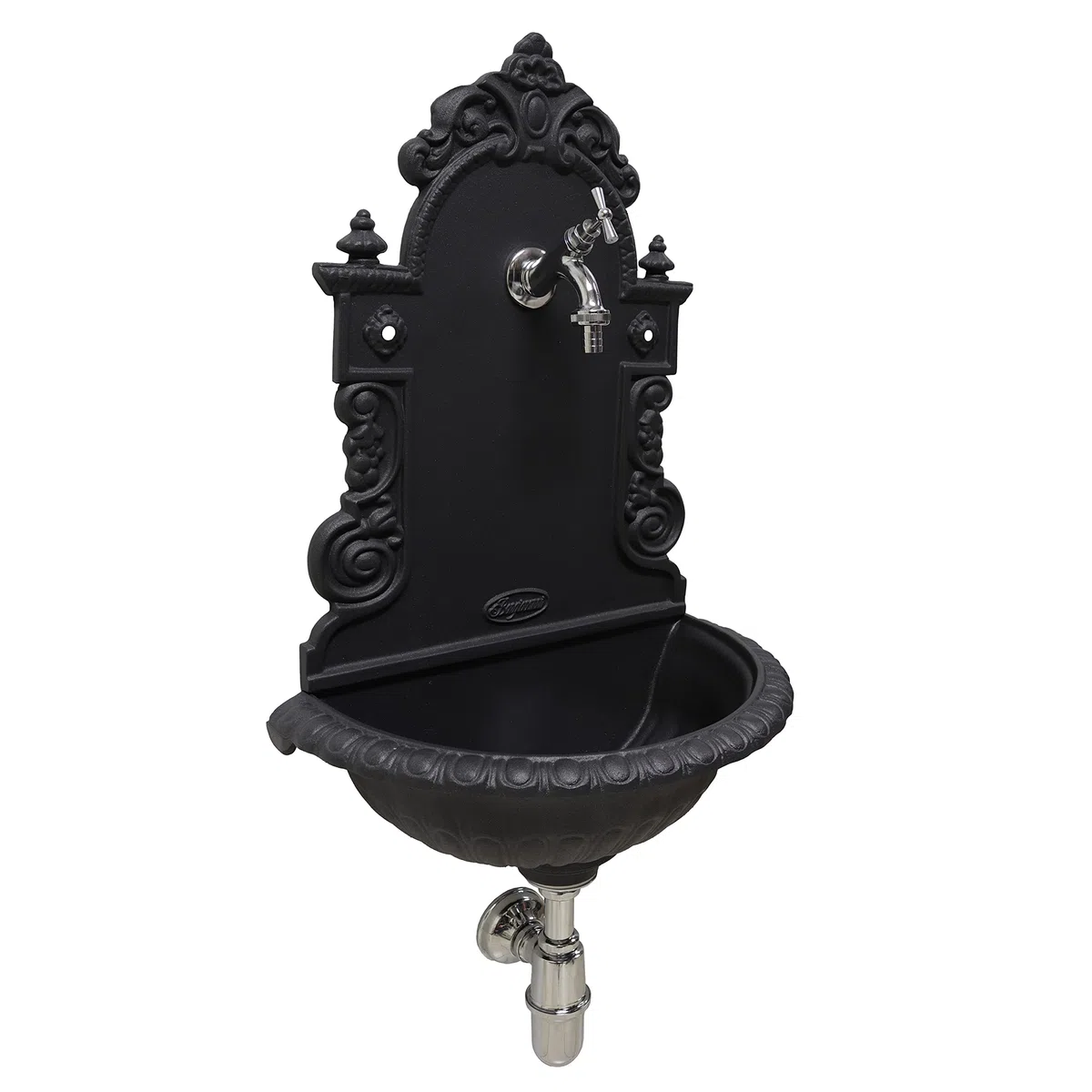 Fonderia Bongiovanni | Gartenbrunnen | Wandbrunnen | Modell Pamplona | mit Wasserhahn | Siphon aus Messing für Haus Garten | Brunnen für den Außenbereich | Verchromt