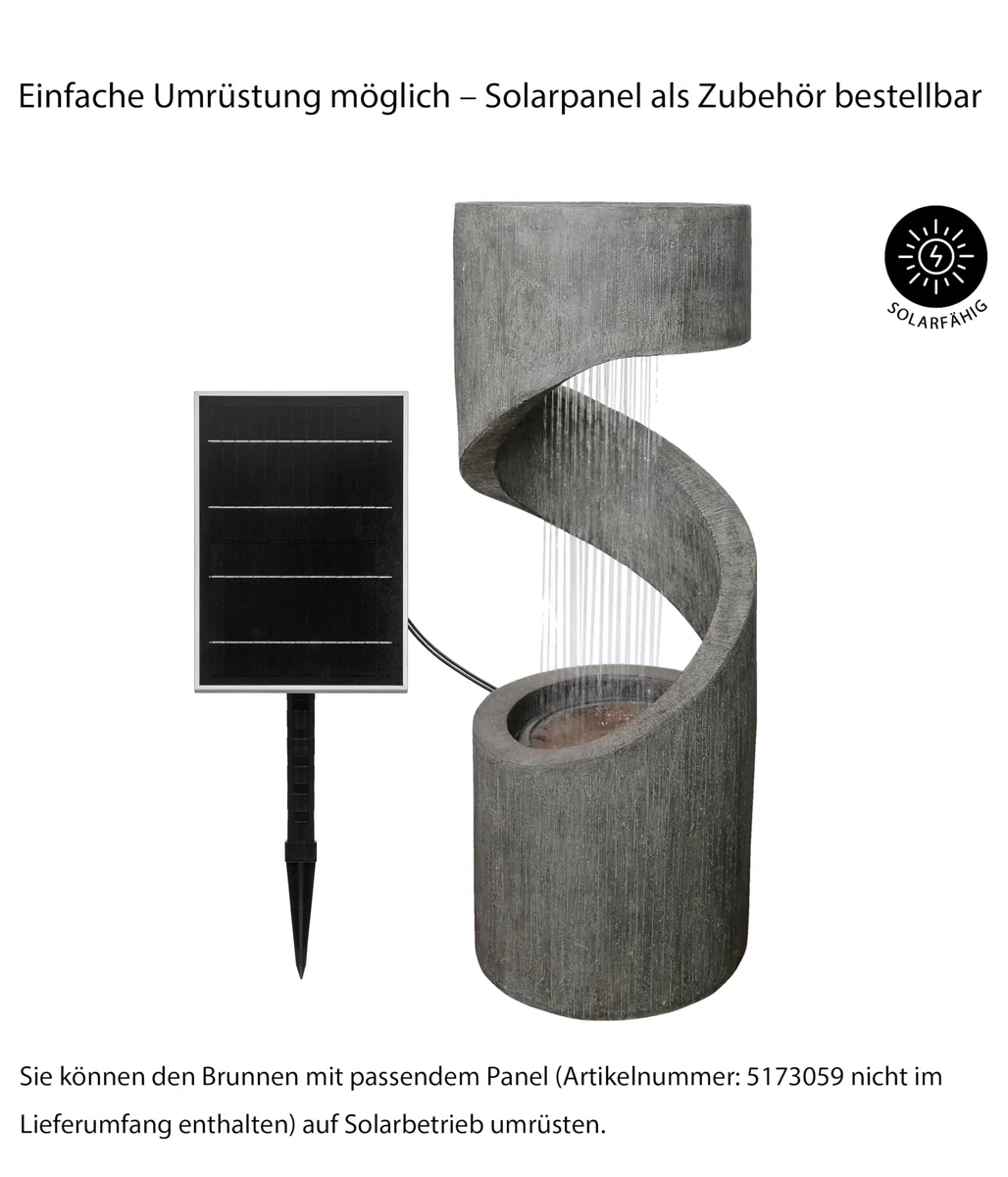 Dehner Gartenbrunnen Ronda, mit LED Beleuchtung, frostbeständig, solarfähiger Brunnen für Außen, 79.5 x 31.5 x 31.5 cm, Polyresin, grau