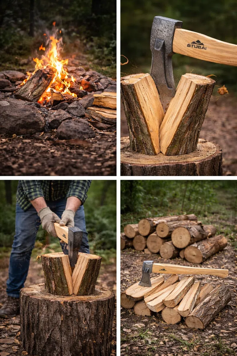 STUBAI Superspalter Natureline 1800 g | Profi-Spaltaxt mit Keilstegen für Kamin- & Brennholz | Geschmiedetes Forstwerkzeug aus Stahl | 700 mm lang | hohe Spaltleistung bei geringem Kraftaufwand
