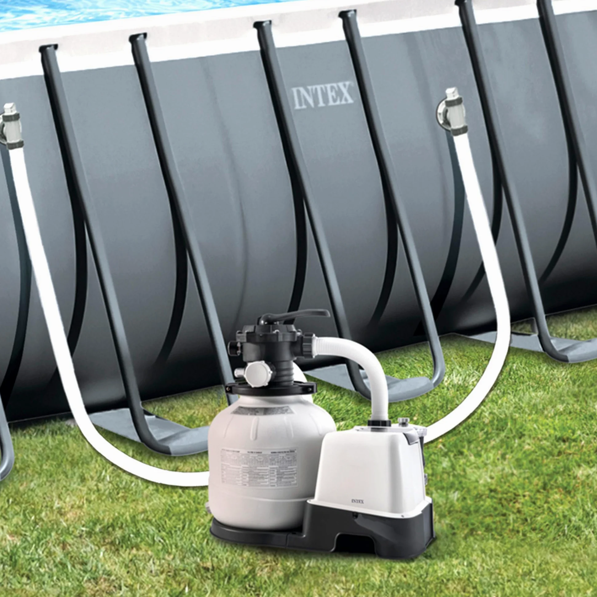 Intex 26680 – Sandfilterpumpe Krystal Clear mit Salzwassersystem, Wasserfluss 10000 L/h, Systemfluss 8000 L/h, für Pools bis maximal 56800 L, Kunststoff, Weiß
