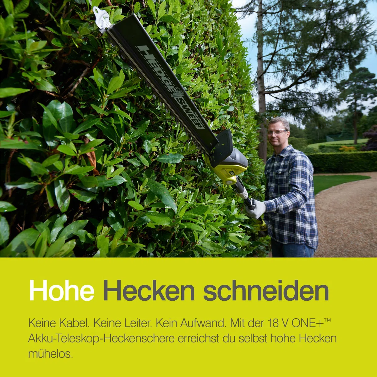 RYOBI 18 V ONE+ Akku-Teleskop-Heckenschere OPT1845, 45 cm Diamant-Messer