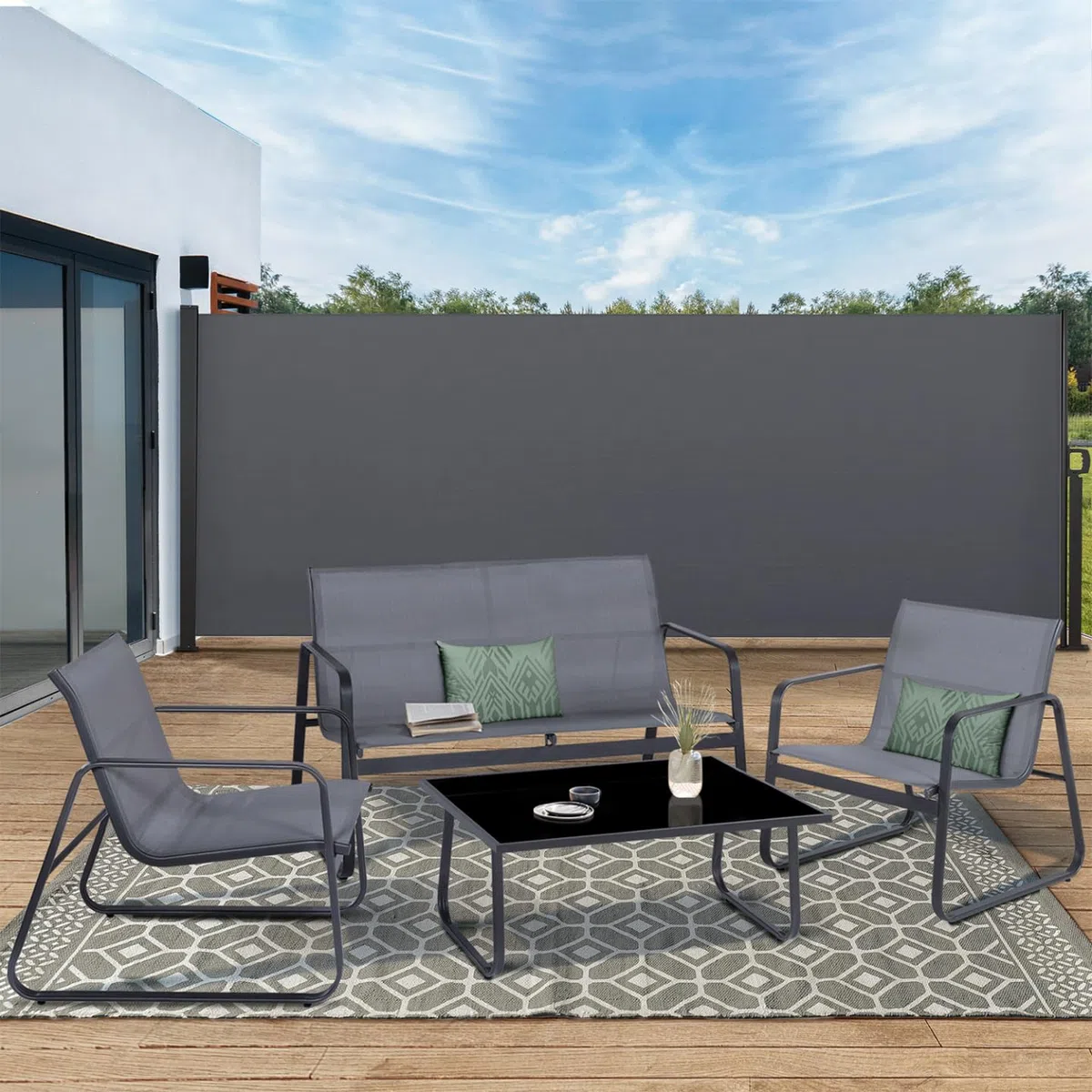IDMarket - Einziehbarer Außenparavent 180 x 500 cm Anthrazitgrau Seitenrollo