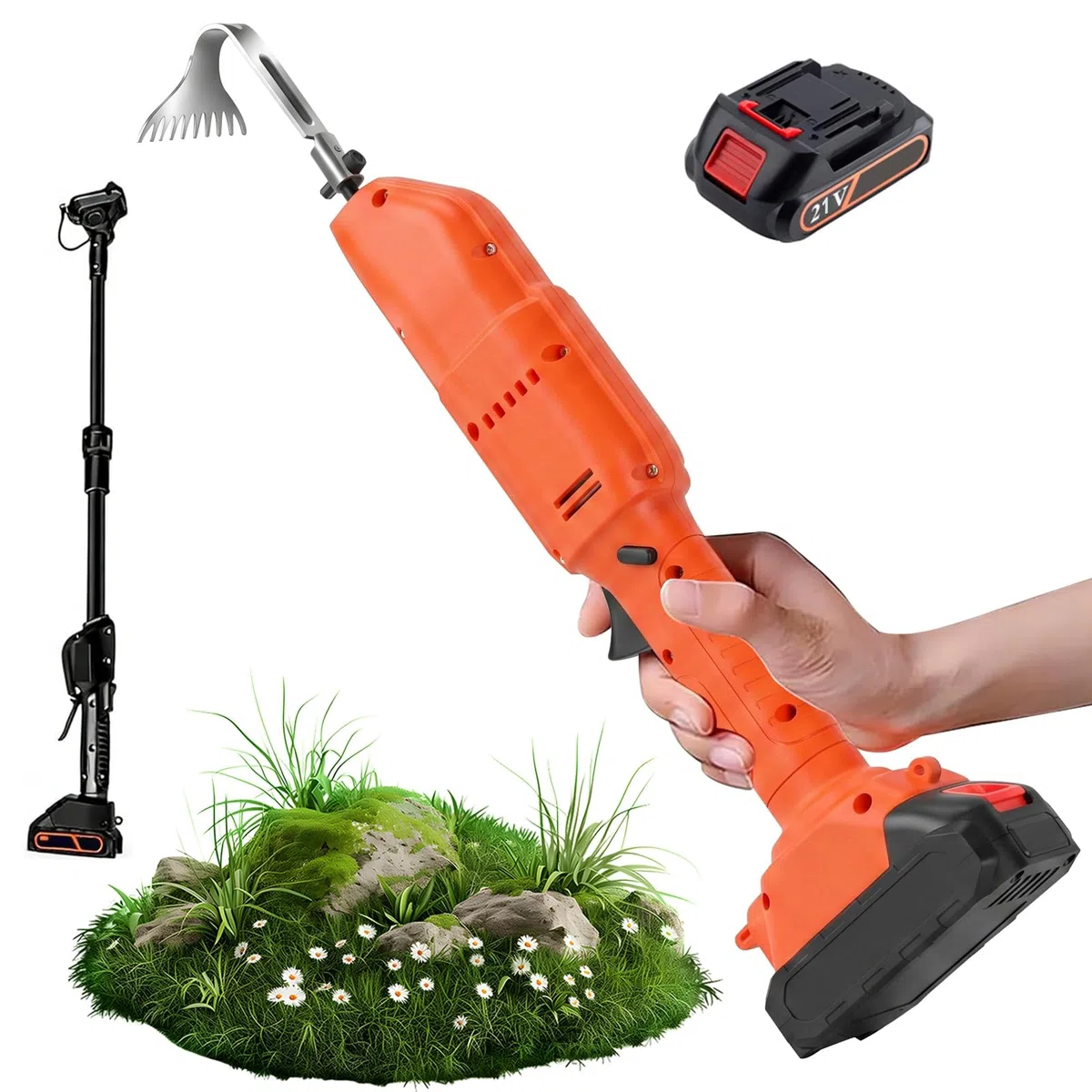 550W Akku Motorhacke 21V mit Akku, 550W Elektrische Handgartenfräse kabellos, Leichte Bodenfräse mit 30mm Arbeitsbreite & -Tiefe, 2500RPM, für Rasenbodenanbau und Unkraut (1 Batterie)