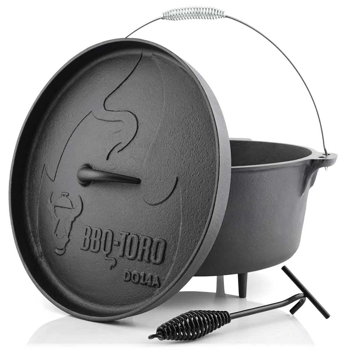 BBQ-Toro Dutch Oven Alpha Serie | 13,3 Liter (DO14A), Topf mit Füße | bereits eingebrannt - preseasoned | Gusseisen Kochtopf | Bräter mit Deckelheber