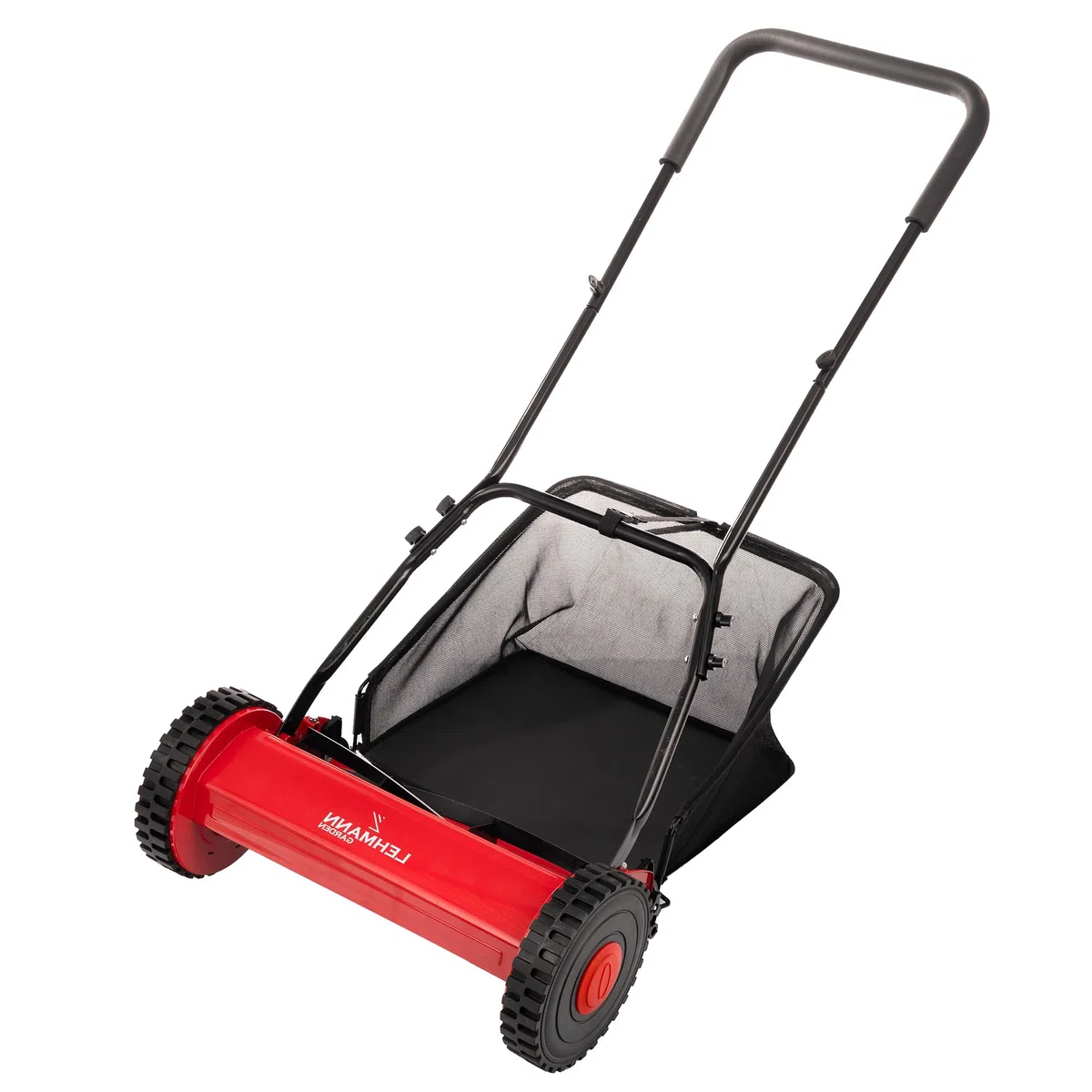 LEHMANN Spindelmäher 40 cm mit Fangkorb 15 L – Handrasenmäher ohne Strom, mechanischer Rasenmäher manuell mit 5 Messern, einstellbare Schnitthöhe 15–43 mm, klappbarer Griff