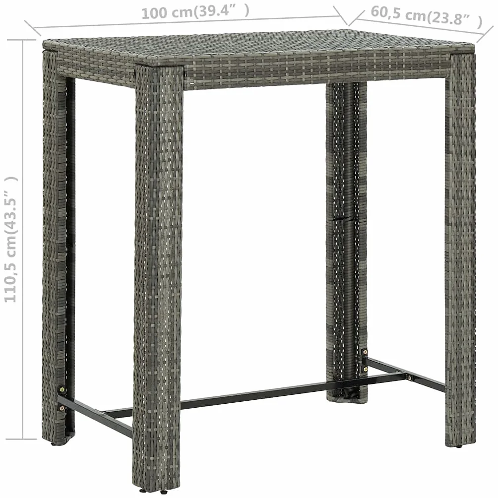 vidaXL Garten Bartisch Gartentisch Stehtisch Bistrotisch Partytisch Balkontisch Terrassentisch Gartenmöbel Grau 100x60,5x110,5cm Poly Rattan