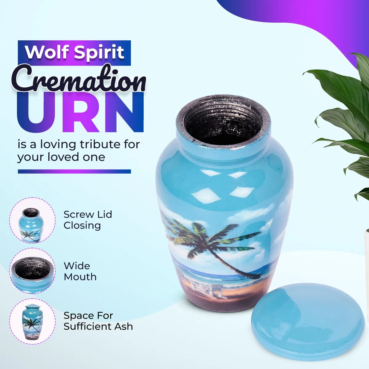 hlc URNS – Strandurne für menschliche Asche – Beerdigungsurne für Erwachsene, handgefertigt, erschwingliche Urne für Asche (Erwachsene (90,7 kg) – 26,7 x 15,2 cm, Urne für Einäscherungen