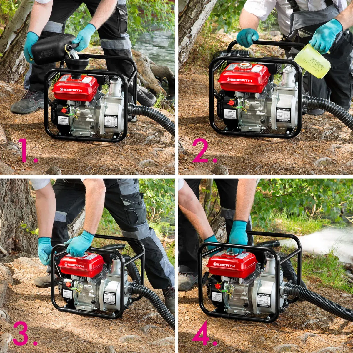 EBERTH 6,5PS Wasserpumpe mit 60.000l/h und 30m Förderhöhe, 3 Zoll Anschluss, Gartenpumpe Schmutzwasserpumpe mit 4-Takt-Motor und 7m Ansaughöhe, Benzin Pumpe, Seilzugstart, Metallfuß, Tragegriff