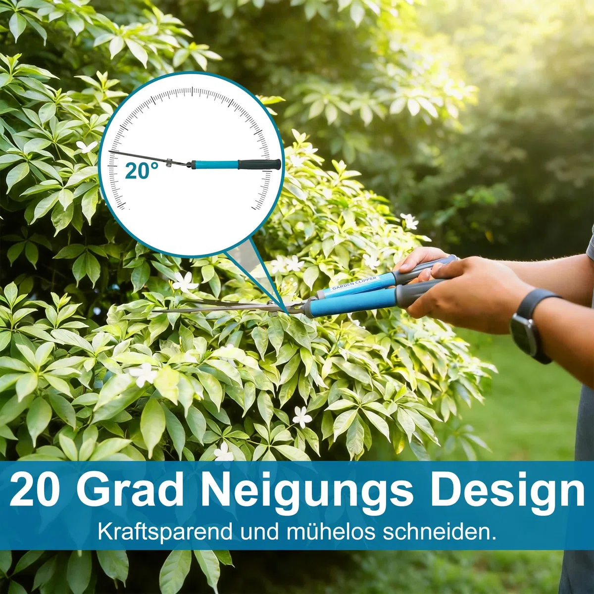 CYRUS heckenschere manuell,Hochwertige Wellenschliff-Stahlklinge,ergonomischer rutschfester Griff,Ideal für Garten-Heckenschnitt an Rabatten und Sträuchern,Länge 52cm