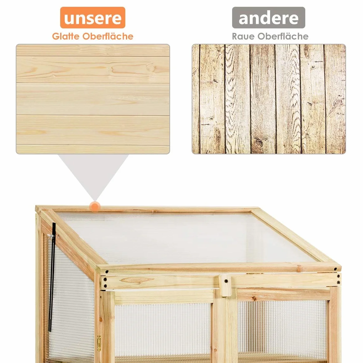 FANTASK 3 Etagen Frühbeet Holz, Hochbeet wetterfest, Gewächshaus mit 2 Türen & Deckel, Polycarbonat-Fenster, Pflanzenbeet Aufzuchtschrank Treibhaus, 60 x 45 x 100 cm, Natur