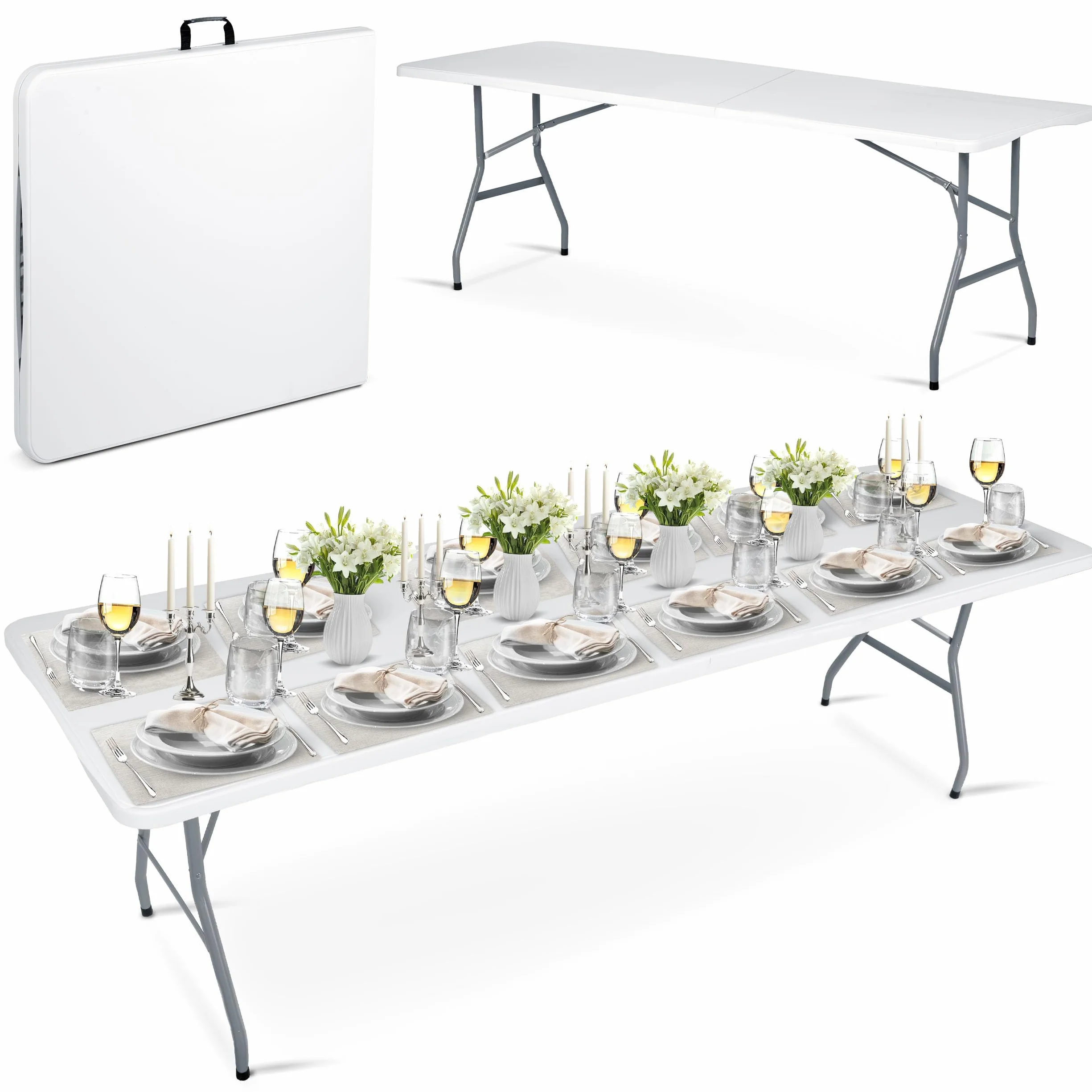 Gartentisch 244 x 75 cm Klappbar mit Tragegriff Klapptisch Campingtisch Party Weiß