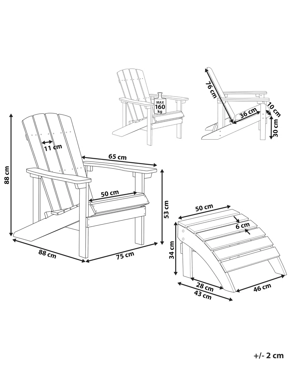 Moderner Muskoka Gartenstuhl Kunstholz Blau mit Hocker Armlehnen Adirondack