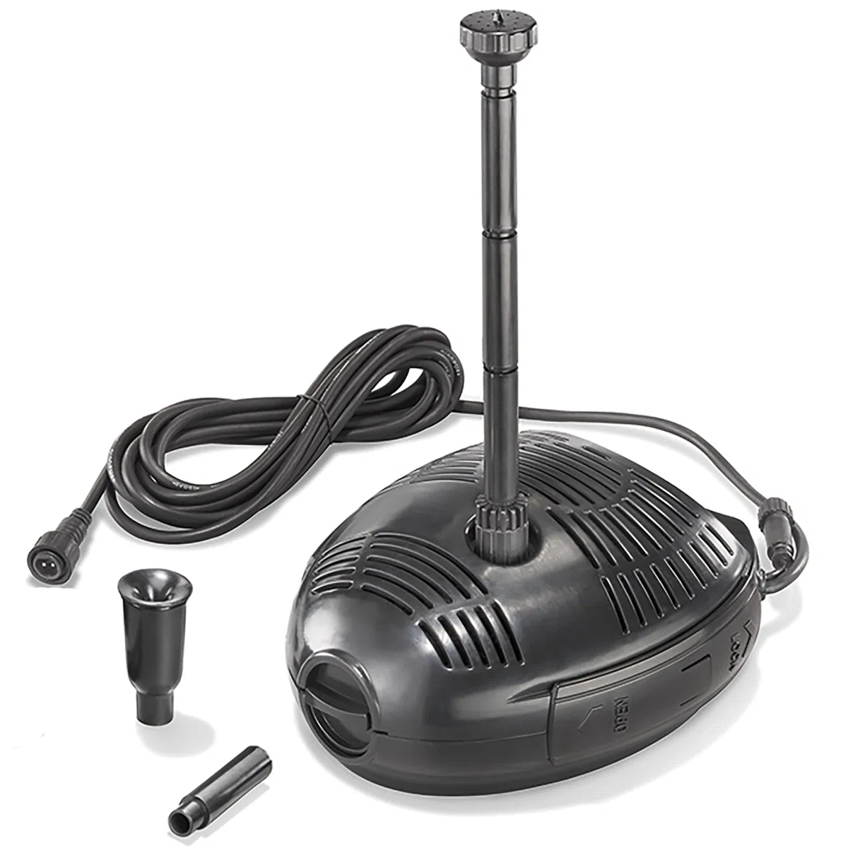esotec Teichpumpe Roma 900/1500 mit Sprinklerset – 12-24V/DC Ersatzpumpe für Gartenteich, Brunnen & Wasserspiel – 1500 l/h IP68 101734
