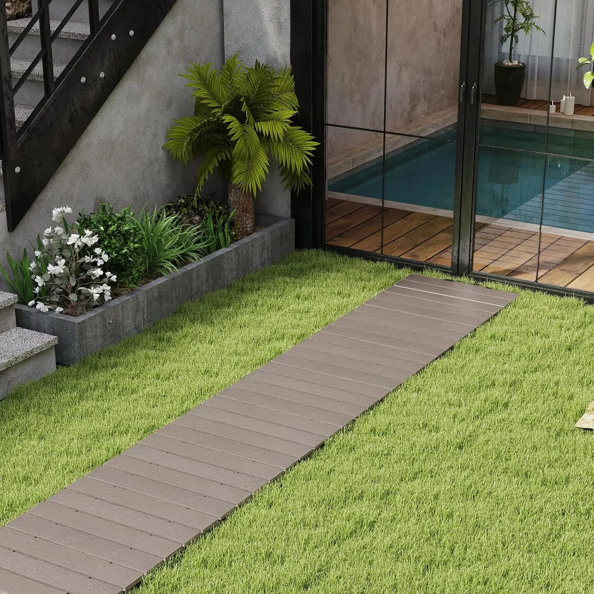FANTASK 242 x 43 Grau Rollweg Outdoor, HDPE Wetterfest ausrollbarer Gartenweg für Hochzeit, Party, Garten