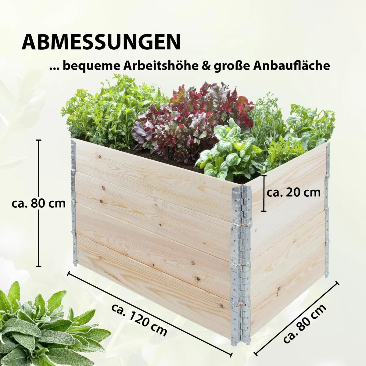 TRUTZHOLM Hochbeet aus Holz 120x80x80 cm Palettenrahmen 4-teilig stapelbar steckbar faltbar Pflanzbeet Beeteinfassung Holzrahmen Aufsatzrahmen für Europalette Garten Balkon Terrasse in Natur