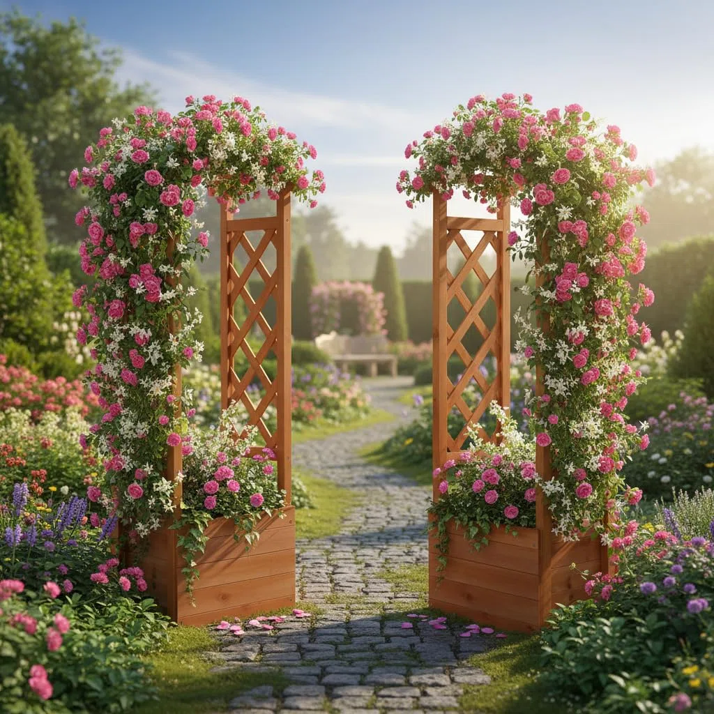 Melko Rankhilfe 2er Set Garten Pflanzkasten mit Rosenbogen Spalier Rosensäule Pergola