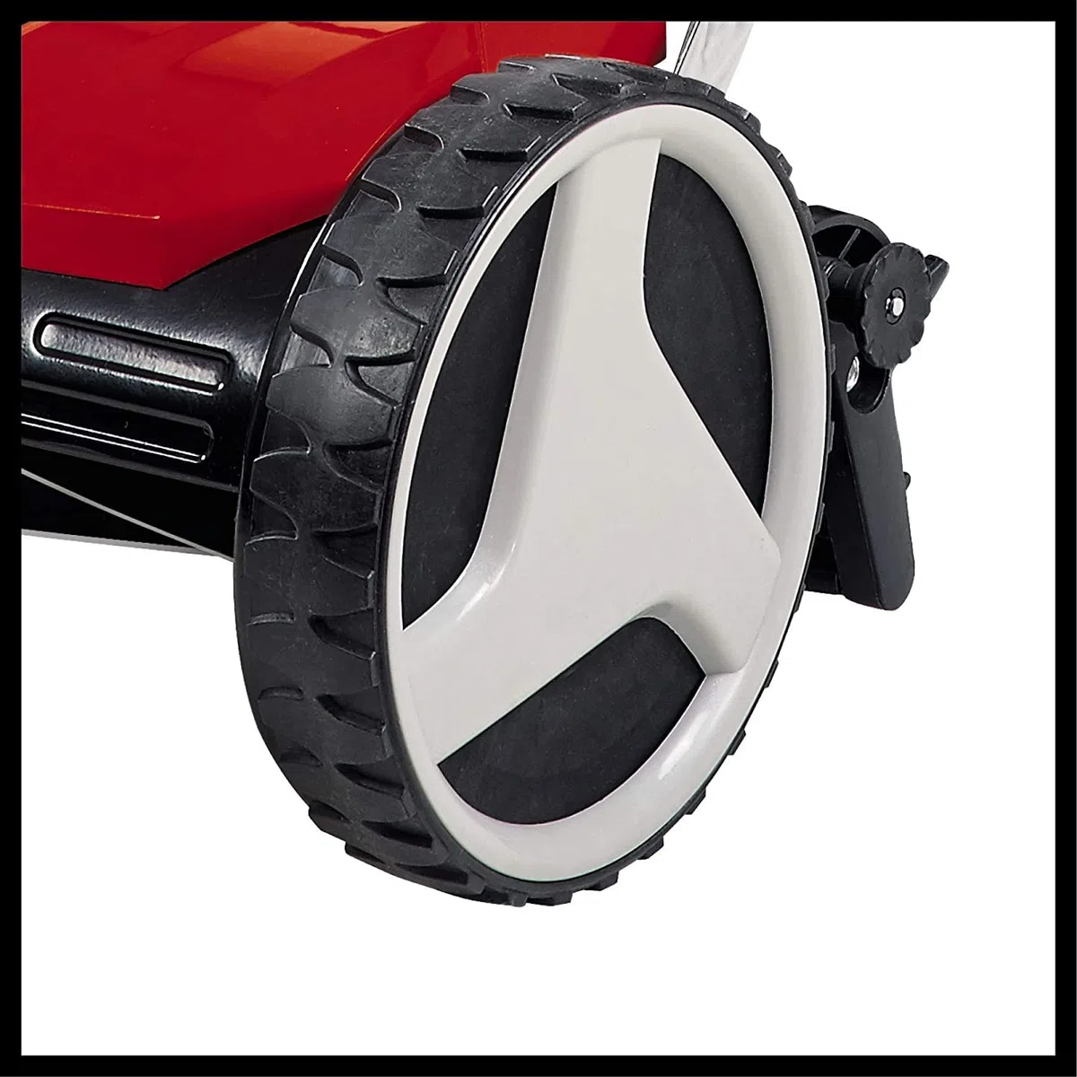 Einhell Hand-Rasenmäher GE-HM 38 S (38 cm Schnittbreite, 4-stufige Schnitthöhenverstellung, ohne Antrieb, für bis zu 250 m², 5 Schneidemesser aus hochwertigem Stahl), Schwarz/Rot