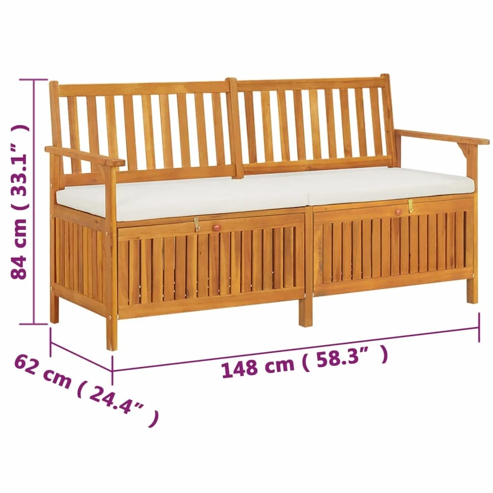 vidaXL Truhenbank mit Kissen Holzbank Sitzbank Holztruhe Bank Aufbewahrung Sitztruhe Massivholzbank Stauraum Gartenbank 148cm Massivholz Akazie