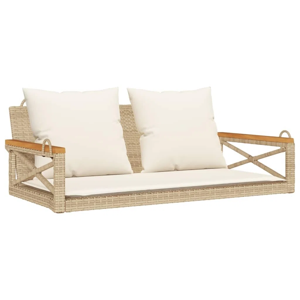 vidaXL Hängebank mit Kissen, Hängeschaukel mit Befestigungsringen, Schaukelbank für Außenbereich, Gartenschaukel, Modern, Beige Poly Rattan