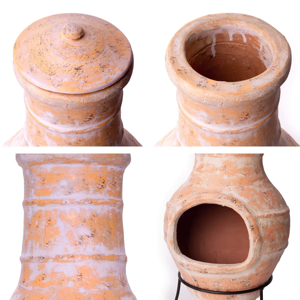 Terrassenofen Gartenkamin Terracotta 85 cm Stahlgestell Feueröffnung 20x15 cm Schlotöffnung 26x15 cm 19,5 kg