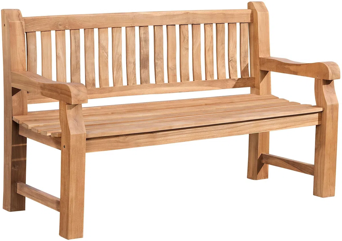 CLP Teakbank Jackson V2 I Wetterfeste Holzbank mit Rückenlehne I Stabile Gartenbank aus massivem Teakholz, Farbe:Teak, Größe:150 cm