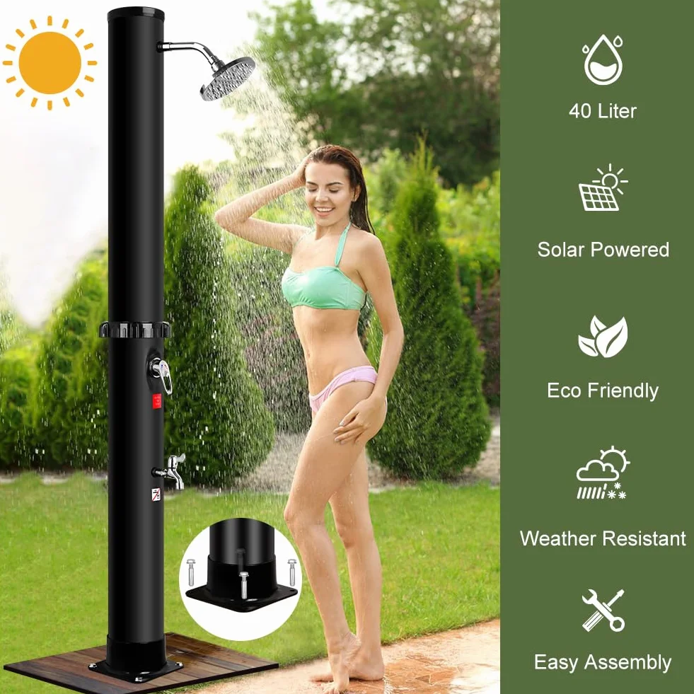 Solardusche 40Liter Garden Solar Gartendusche Verordnung heißes Kaltes Wasser, Max.60℃, Regendusche Außendusche Pooldusche Strand Dusche, inkl. Montagematerial,Gartenschlauch-Anschluss