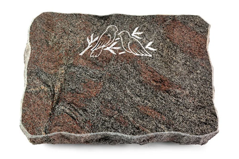 Grabplatte, Grabstein, Grabkissen, Urnengrabstein, Liegegrabstein Modell Pure 40 x 30 x 5 cm Paradiso-Granit, poliert inkl. Gravur (Sandstrahl-Ornament Vögel)