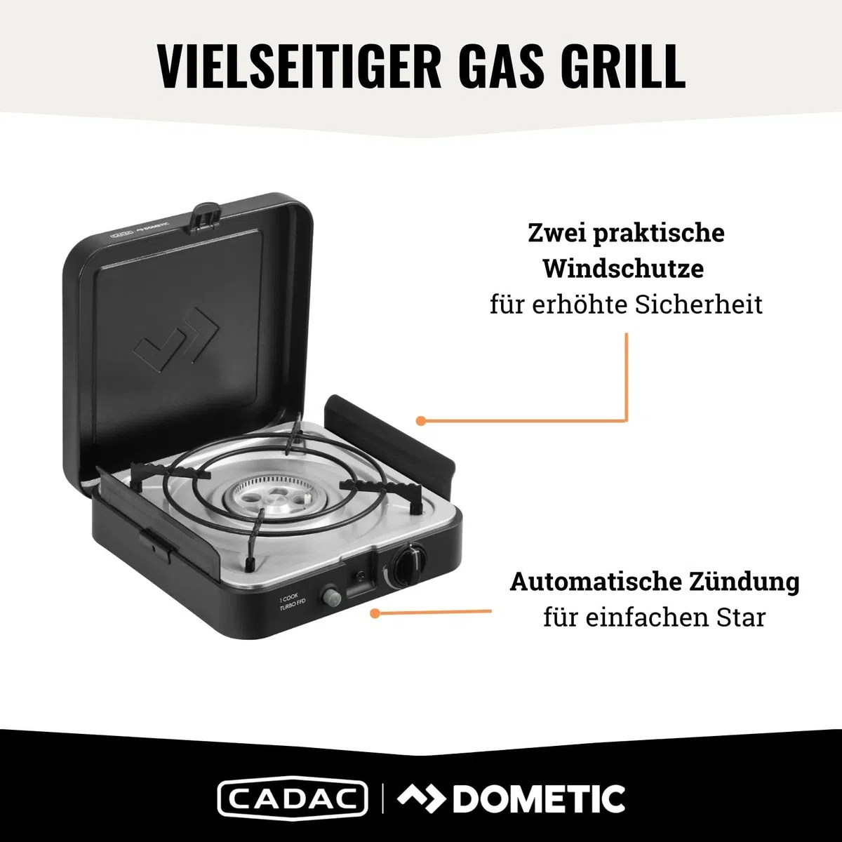 CADAC - 1 Cook Turbo FFD Stove - 50mBar - Grillen - Tragbare Grills - Kochfläche aus Edelstahl - Inkl. Schutzhülle - Campingplatz - BBQ-Must-Haves