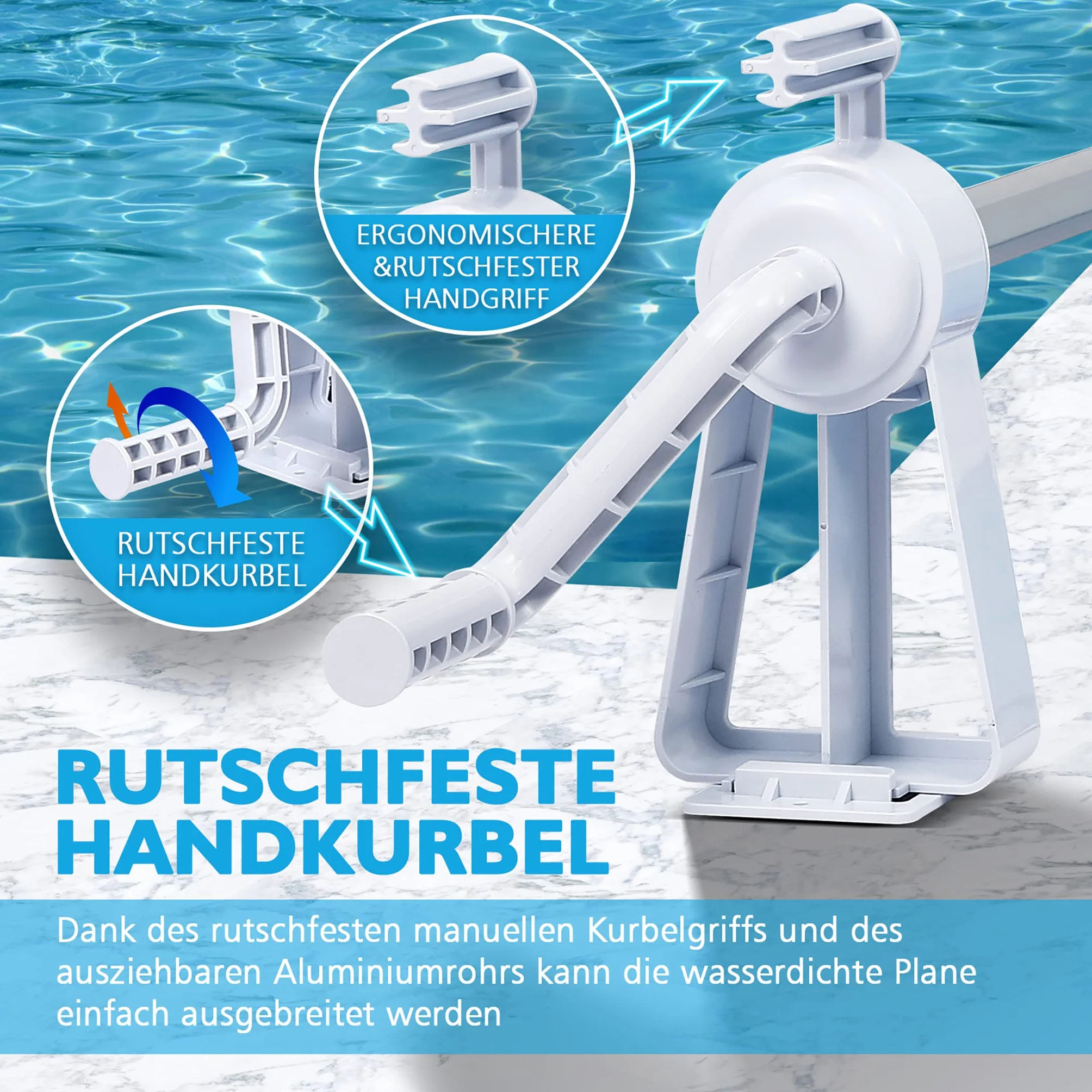 NAIZY Pool Aufroller 1,05m-6,15m Mobiles Aufrollvorrichtung inkl. 8 Clips für Poolfolie & Abdeckung