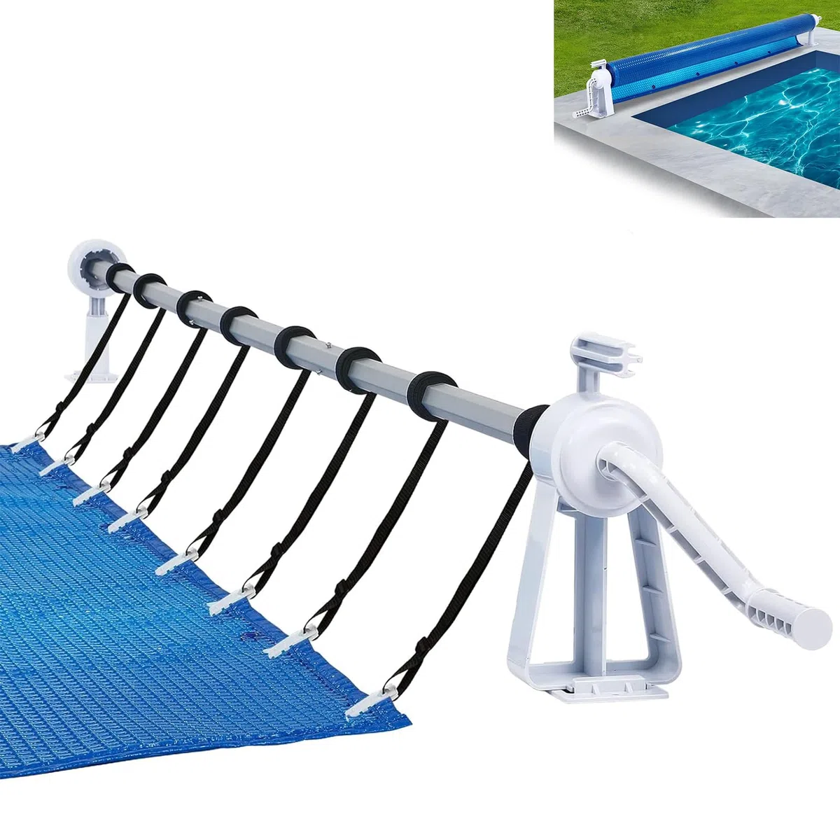 Mobiles Aufrollsystem Pool Aufroller für Solarfolie Poolabdeckung 1,05m-6,15m Edelstahl Verstellbar inkl. Befestigung & Rollen