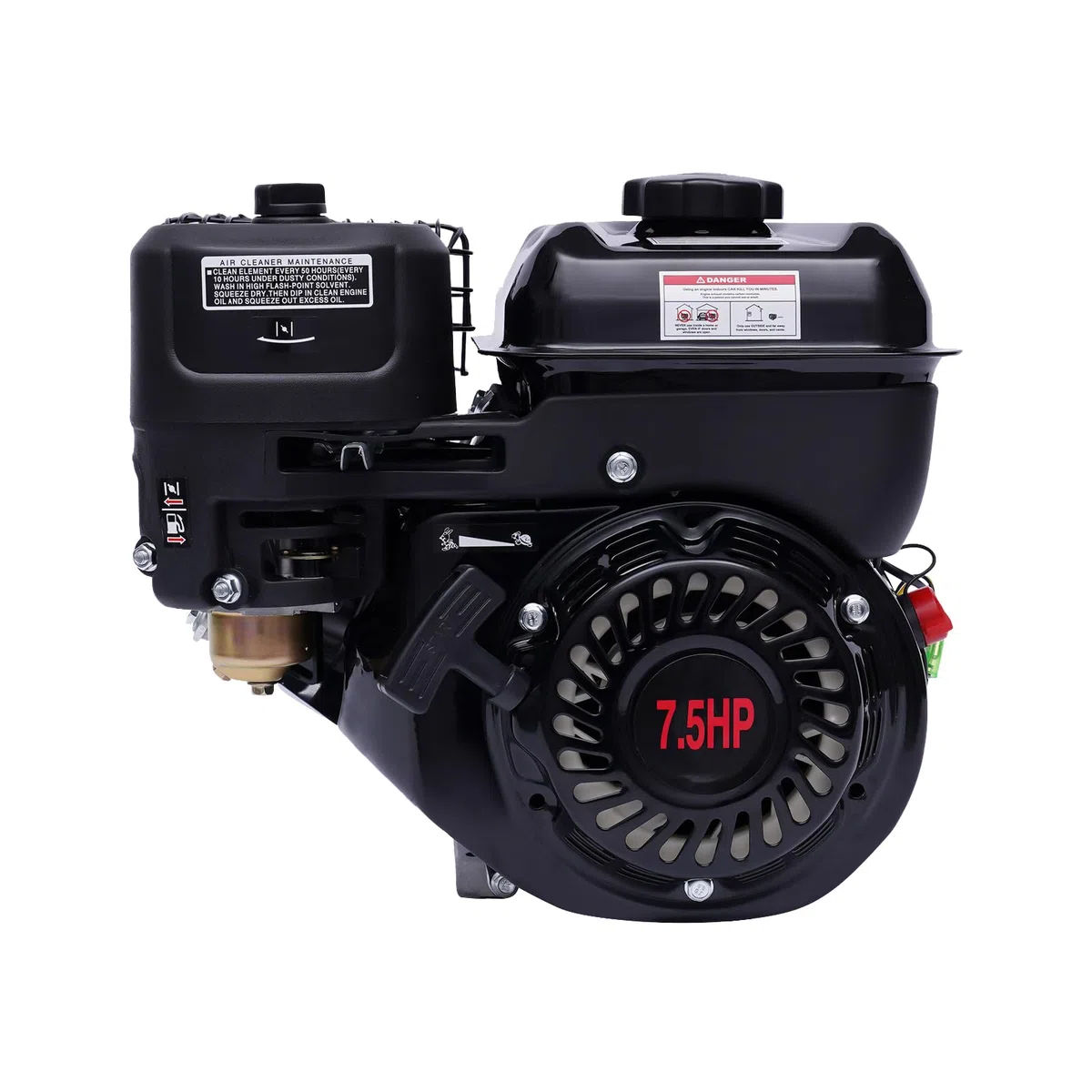 Benzinmotor 7.5PS 4-Takt Benzin Motor Einzylindermotor Standmotor Kartmotor Industriemotor Ersatzmotor Luftkühlung Motor 3600 U/min, Kurbelwelle 19mm, Schwarz