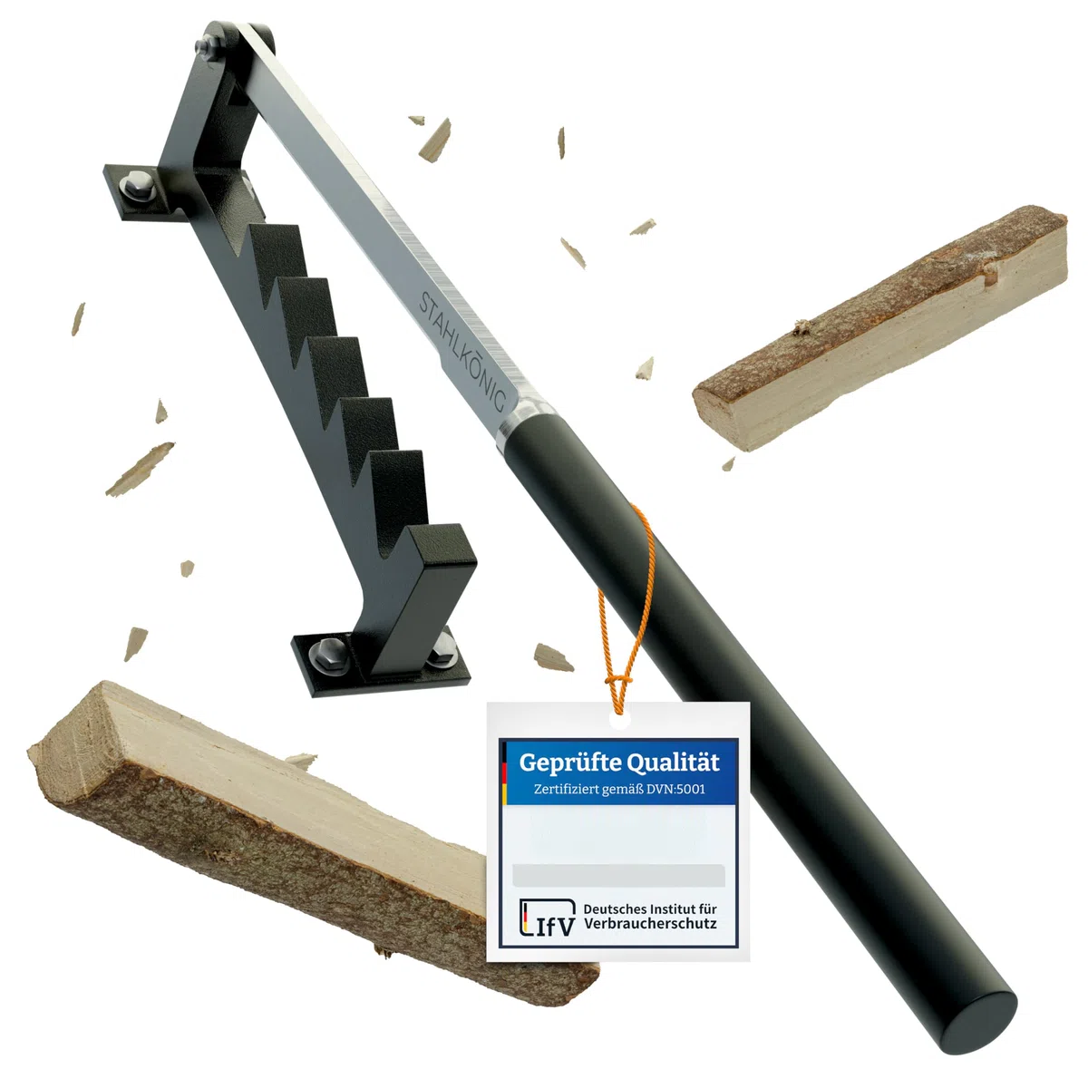 Holzspalter Manuell | Rostfrei und langlebig durch galvanisierte Klinge | Anzündholz Spalter mit 40cm Griff für müheloses Spalten