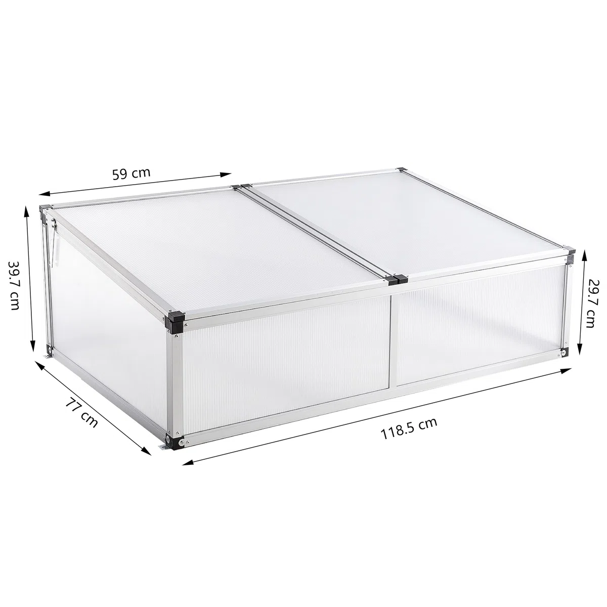 Alu Frühbeet lichtdurchlässig Frühbeetkasten Mini Gewächshaus Treibhaus UV Schutz Pflanzbeet 118x77x40 cm Doppeldach Silbern