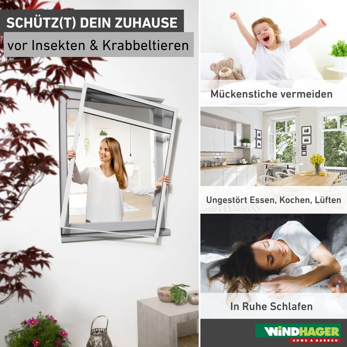 Windhager Insektenschutz Rollofenster zum Einhängen, Insektenschutz-Rollo, Fensterrollo als Mückenschutz, Fliegengitter, Selbstbausatz 100 x 160cm, weiß