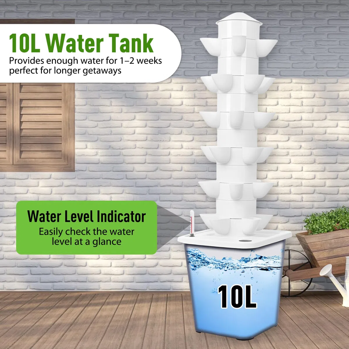 LIROPAU Hydroponic Tower Garden 30 Löcher, 6 Etagen Aeroponic Tower Grow System Kit, Erdloses Anbausystem mit Hydratationspumpe, Adapter und 10L Wassertank für Kräuter, Obst und Gemüse