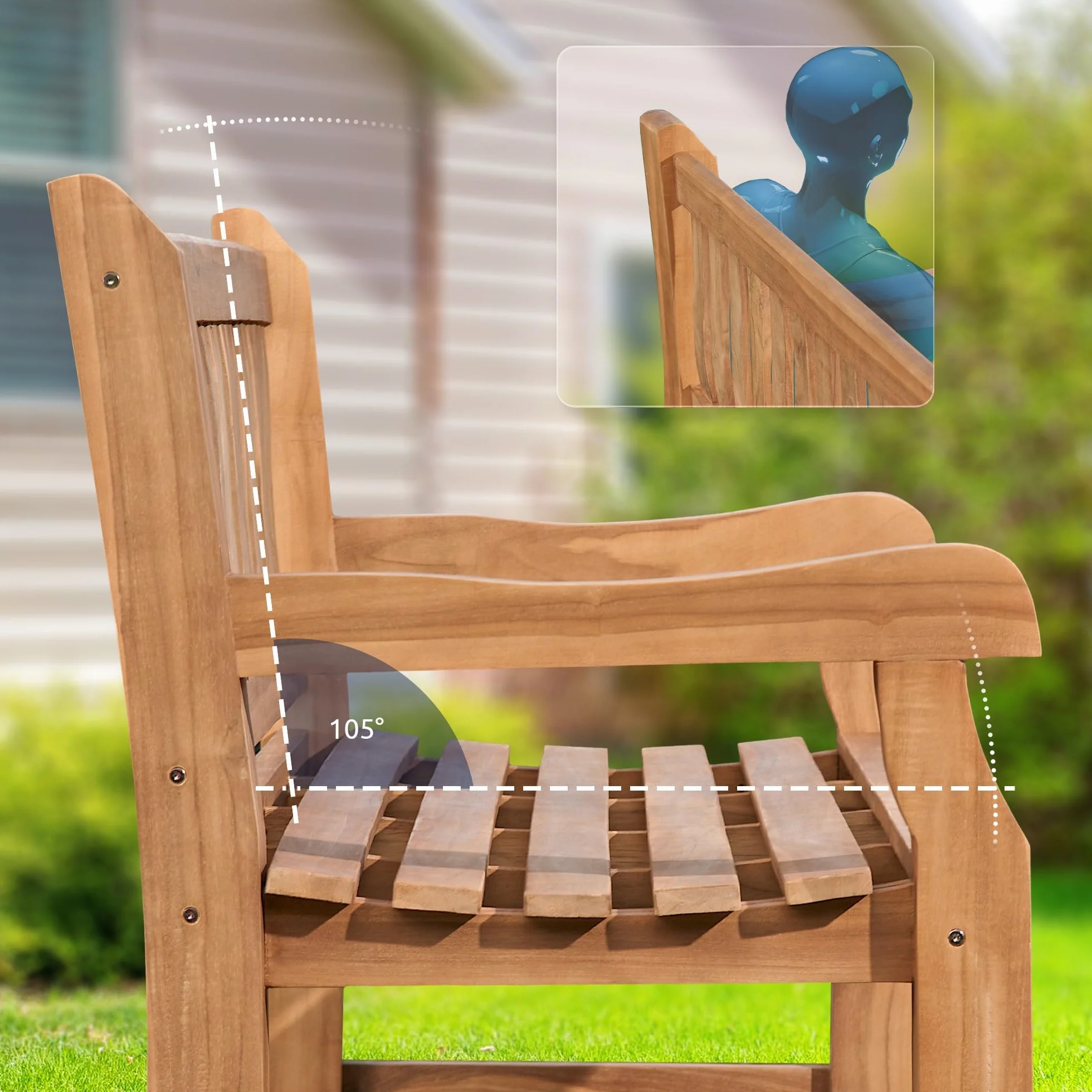 CLP Teakbank Jackson V2 I Wetterfeste Holzbank mit Rückenlehne I Stabile Gartenbank aus massivem Teakholz, Farbe:Teak, Größe:150 cm