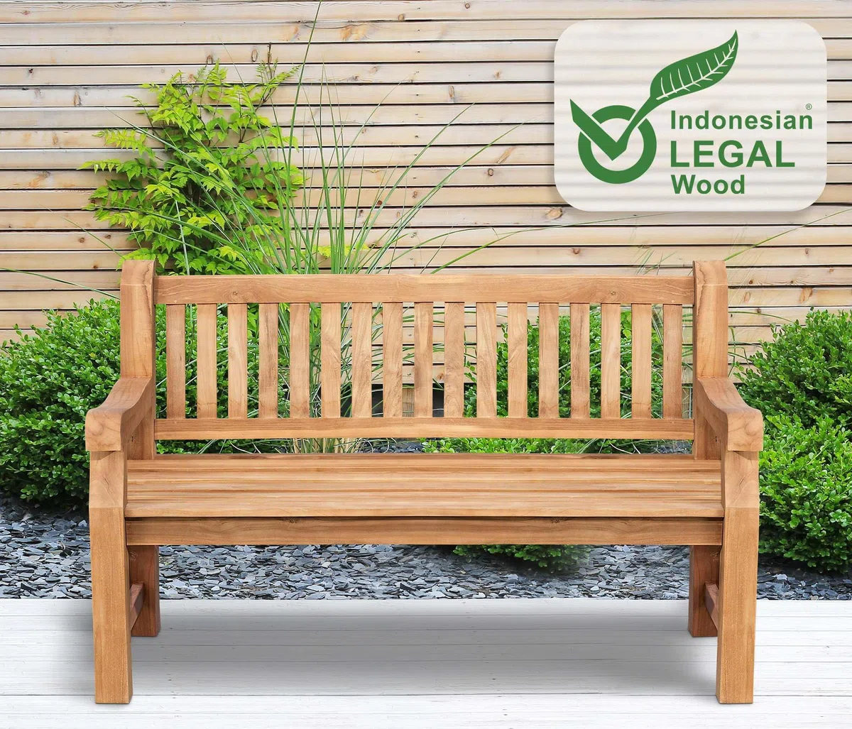 CLP Teakbank Jackson V2 I Wetterfeste Holzbank mit Rückenlehne I Stabile Gartenbank aus massivem Teakholz, Farbe:Teak, Größe:150 cm