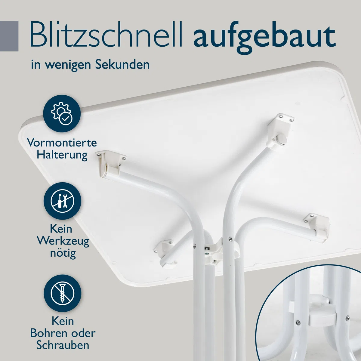 Beautissu Bistrotisch Eckig 80x80 cm – Stabiler Gartentisch Balkontisch Wetterfest Klappbar – Esstisch Klein Balkon Garten Küche – Weißer Bistro Tisch Beistelltisch Campingtisch Gastro – Bistroni