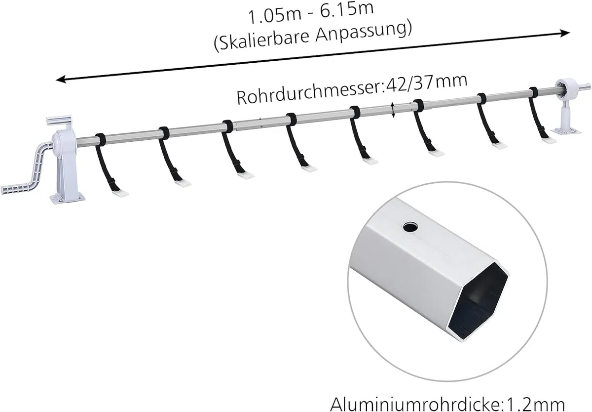 Mobiles Aufrollsystem Pool Aufroller für Solarfolie Poolabdeckung 1,05m-6,15m Edelstahl Verstellbar inkl. Befestigung & Rollen
