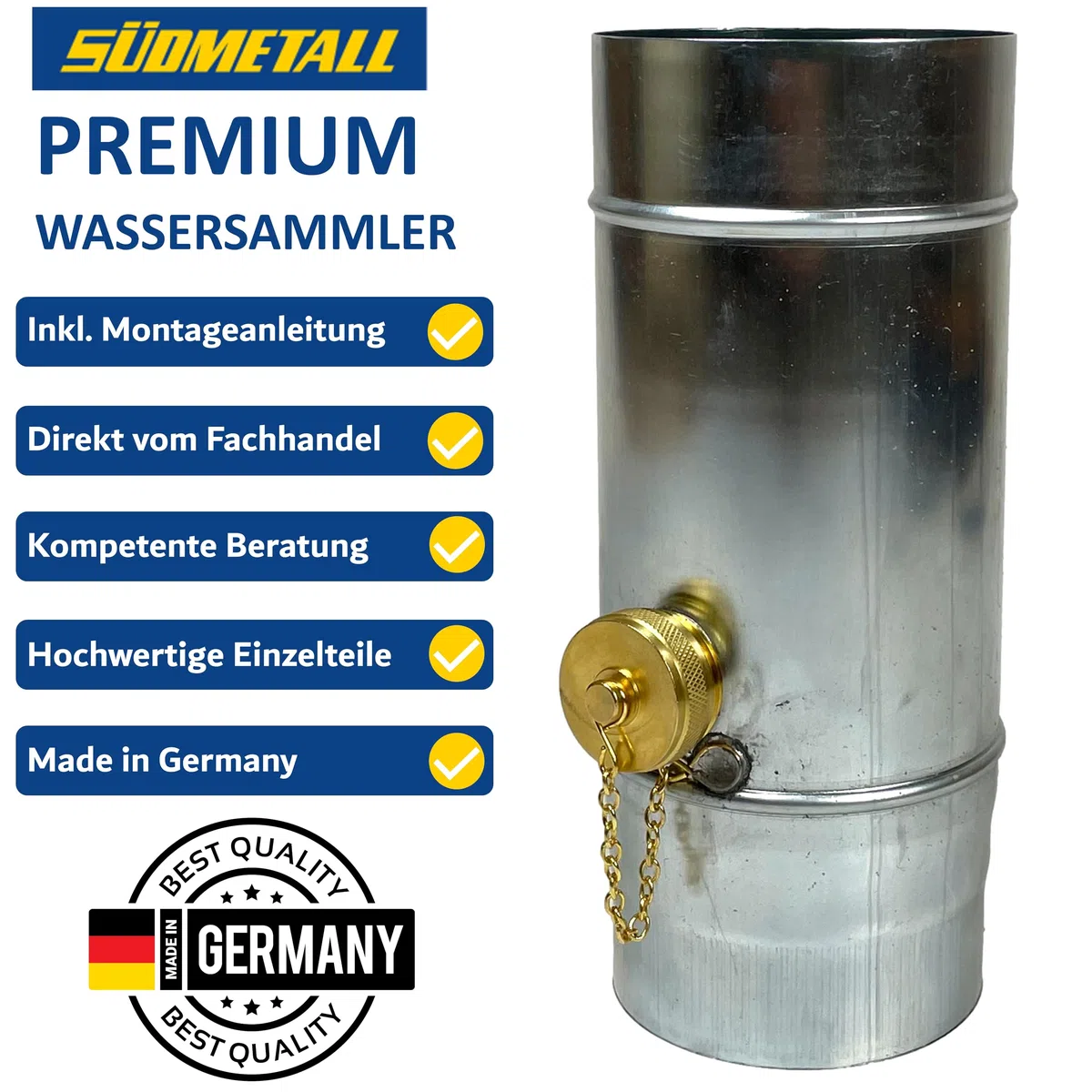 Titanzink Regenwassersammler 120 mm mit Schlauch- und Fassanschluss für Fallrohr 75% Wasser-Ertrag