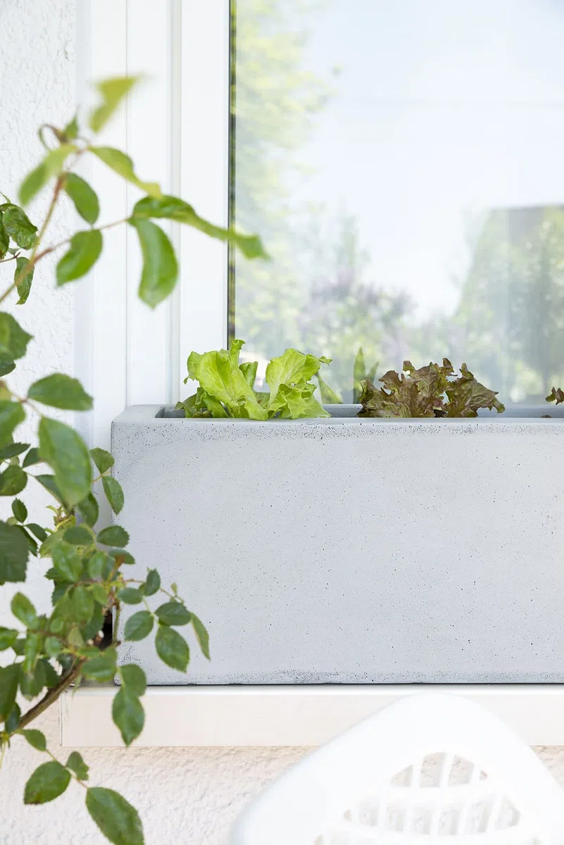 VIVANNO Blumenkasten Balkonkasten Pflanzkasten Fiberglas FLOBO Beton-Optik grau - 15x60x17 cm