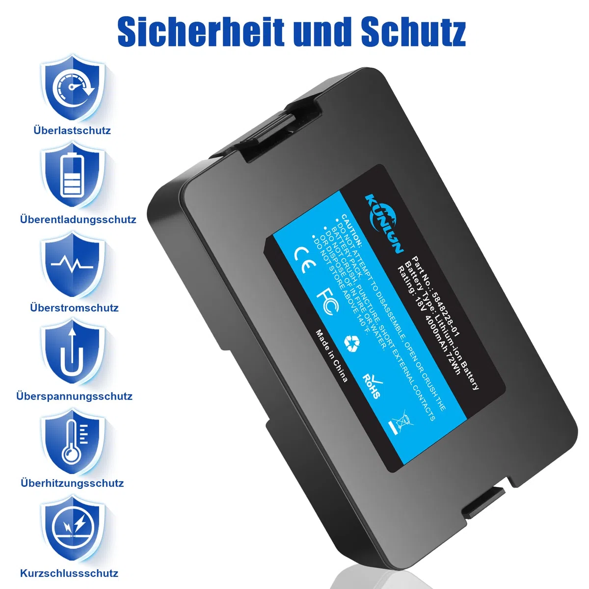 KUNLUN 18V 4000mAh Ersatzakku für Husqvarna Automower 115H, für Automower 305 310 315 315X 2020, für Automower 520 2021 Automower 520 2022, für Gardena akku 18v Sileno City 250 Sileno Life 750