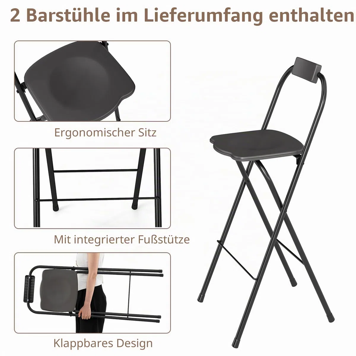HOMASIS Grillpavillon mit Bartisch und 2 Hockern, strapazierfähiger Outdoor-Pavillon mit Doppeldach, regen- und feuerfeste Pergola (Grau, mit Seitenzelt, 193 x 117 x 240 cm)