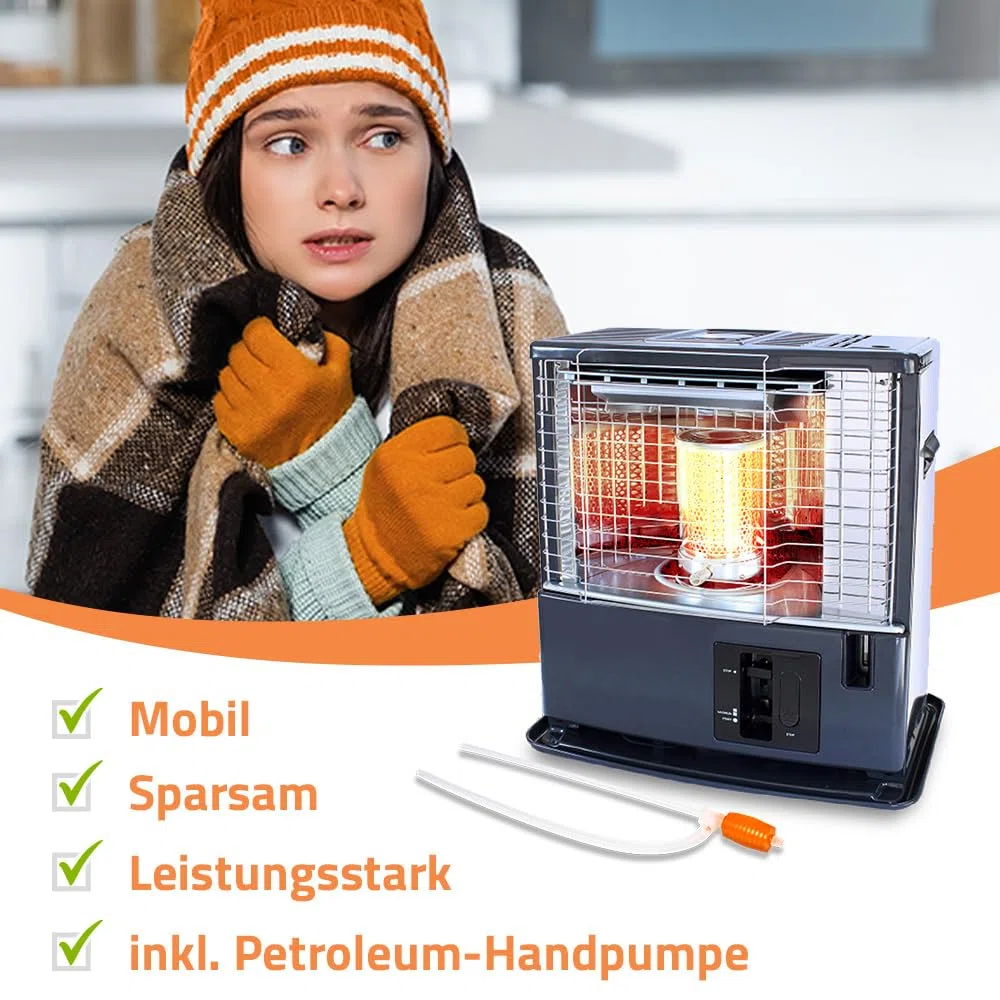 ration1.de Petroleumheizung 3000 Watt mit Handpumpe, Heizstrahler für Outdoor, Camping, Garten, Terrasse, Werkstatt, Stromausfall, mobile Heizung für belüftete Räume bis 50m²