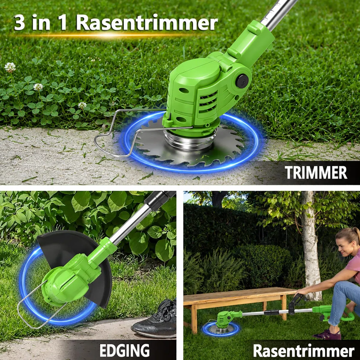 Rasentrimmer Mit Akku Für Kompatibel Makita Rasentrimmer Akku | Akku Rasentrimmer Mit 2X4.0Ah Akku Und 5 Arten Klingen, Akku Freischneider Höhere Effizienz, längere Laufzeit, Leicht 2 kg